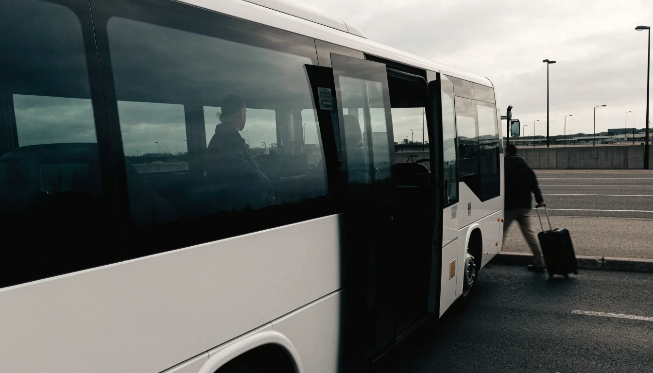 Open-air parking bays with painted guide lines at an airport car park