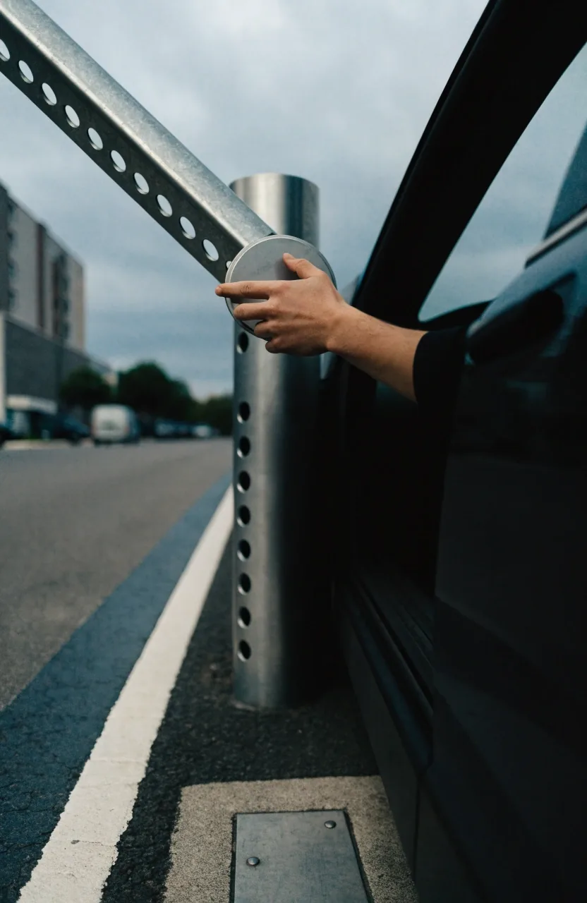 Raised barrier arm at an empty car park exit lane at Brisbane Airport