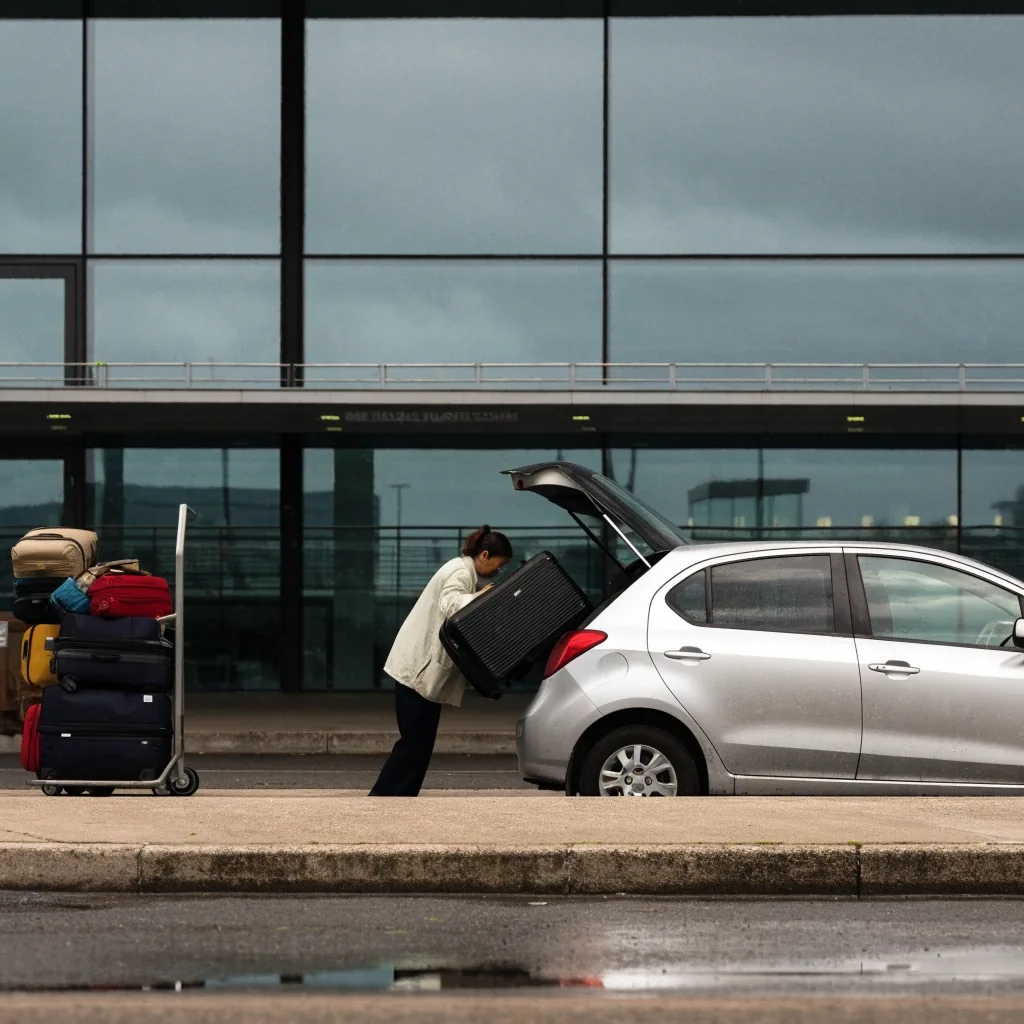 Traveller unloading luggage at the Domestic Terminal kerb at Brisbane Airport