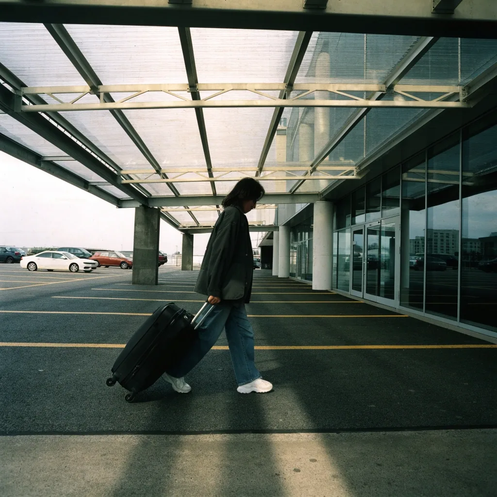 Undercover car park deck at Brisbane Airport with painted bays running toward the camera